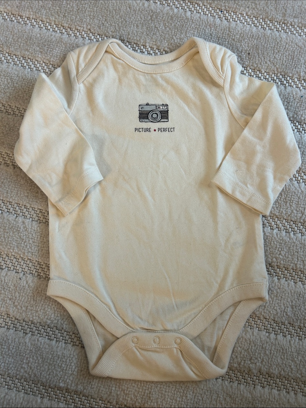GAP Cream Long-Sleeve One-Piece Bodysuit with Camera Graphic